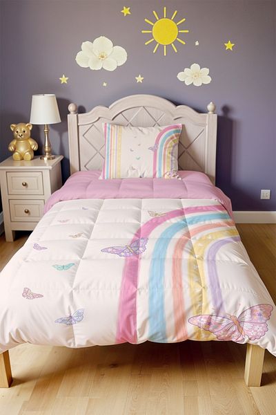 EVPANYA Butterfly Rainbow Patterned Single Duvet and Pillowcase