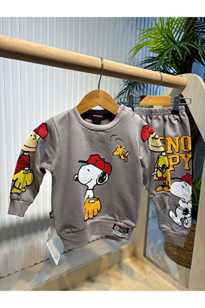 Canbi Kids Baby Boy Character Dog Printed Gray 2-Piece Tracksuit Set