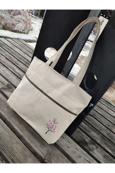 JANJAN Canvas Bag, Zippered, Front Pocket, Inner Pocket Canvas Tote Bag