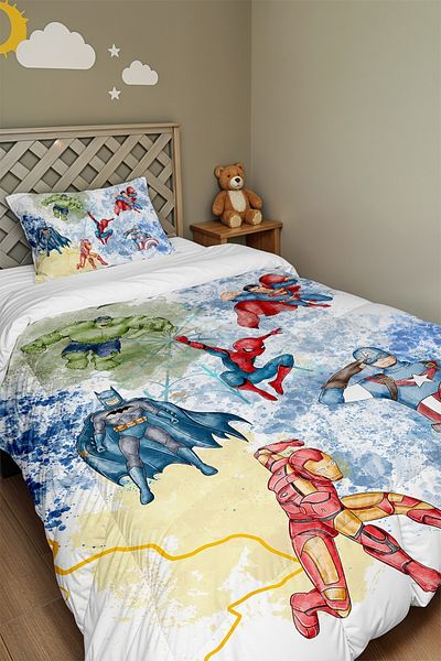 EVPANYA All Super Heroes Patterned Single Duvet and Pillowcase