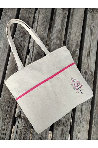 JANJAN Canvas Bag, Zippered, Front Pocket, Inner Pocket Canvas Tote Bag