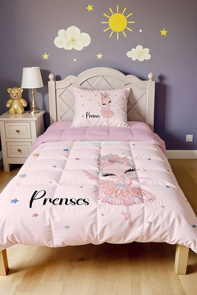 EVPANYA Princess Ballerina Patterned Single Duvet and Pillowcase