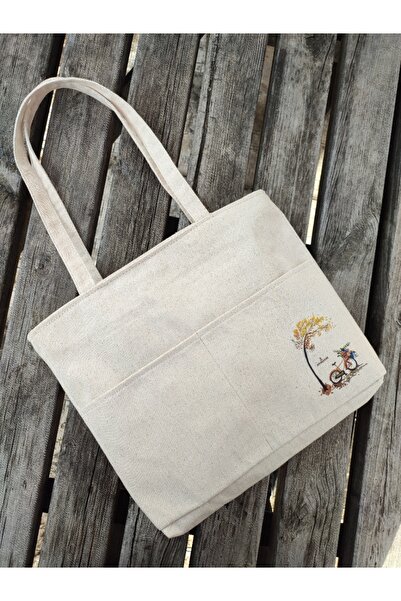 JANJAN KANVAS ÇANTA ,FERMUARLI, ÖNÜ CEPLİ , İÇİ CEPLİ KANVAS TOTE BAG