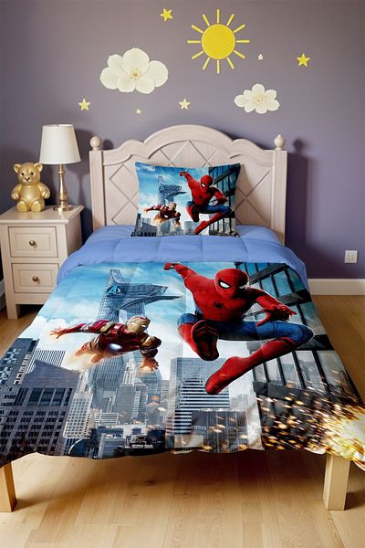 EVPANYA Iron Man and Spider Patterned Single Duvet and Pillowcase