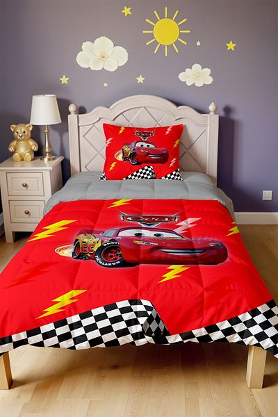 EVPANYA Racer Red Mcqueen Patterned Single Duvet and Pillowcase