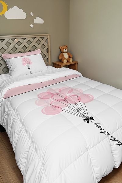 EVPANYA Pink Balloons Patterned Single Duvet and Pillowcase