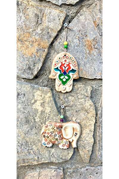 Store Şans Bereket Temalı Balkon Duvar Bahçe Kapı Ağaç Süslemesi Fil ve Fatma...