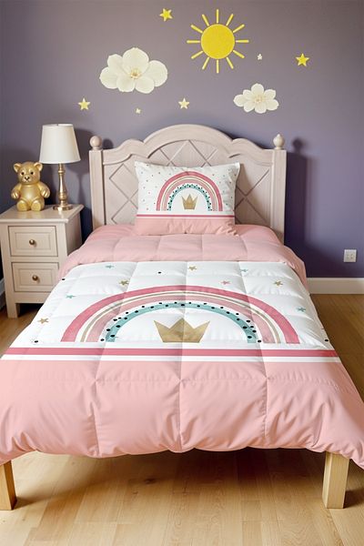 EVPANYA Pink Striped Star King Crown Patterned Single Quilt and Pillowcase
