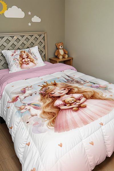 EVPANYA Golden Haired Princess Patterned Single Duvet and Pillowcase