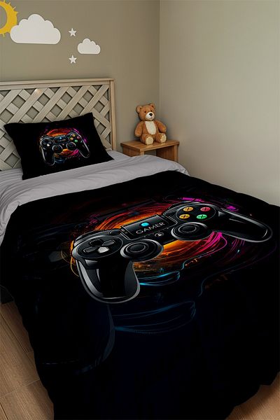 EVPANYA Gamer Gamer 4 Patterned Single Duvet and Pillow Case