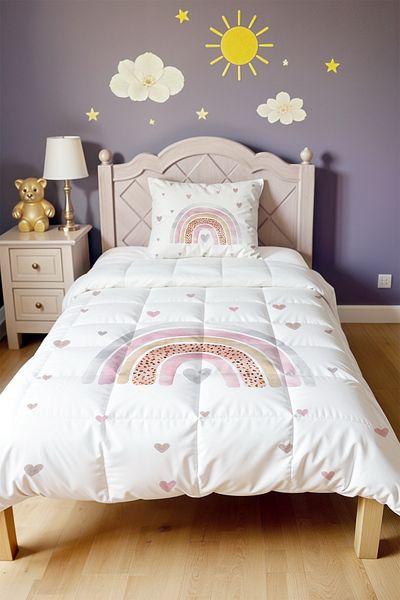 EVPANYA Powder Heart Rainbow Patterned Single Duvet and Pillowcase