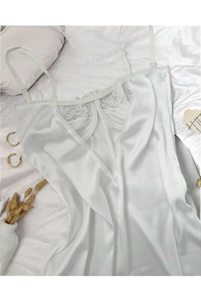 SATTENS SEXY femei satin NIGHTWEAR - Mini rochie de seara decoltata cu detaliu din dantela cu sarma