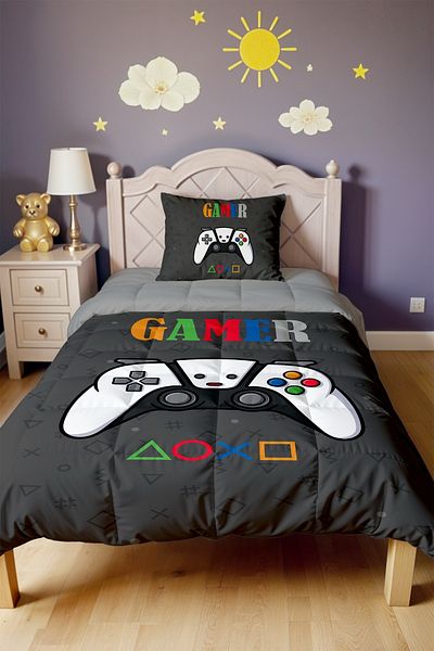 EVPANYA Gamer Gamer 12 Patterned Single Duvet and Pillow Case