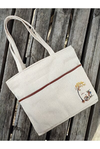 JANJAN KANVAS ÇANTA ,FERMUARLI, ÖNÜ CEPLİ , İÇİ CEPLİ KANVAS TOTE BAG