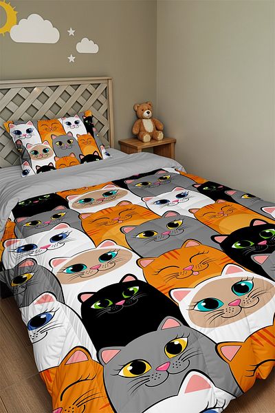EVPANYA Dark Cats Patterned Single Duvet and Pillowcase