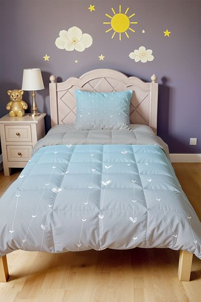 EVPANYA Blue Gray Rope Coverlet Patterned Single Duvet and Pillowcase