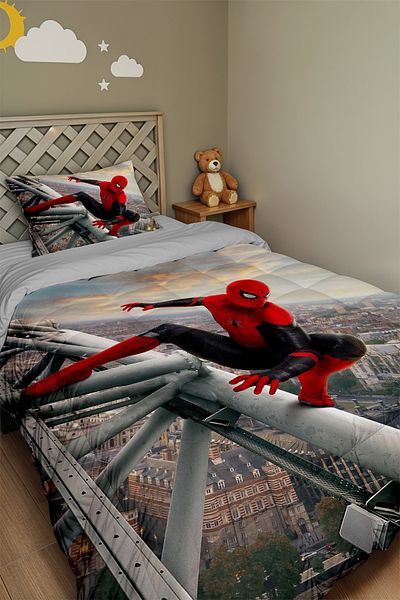 EVPANYA Spider Patterned Single Quilt and Pillowcase in Concrete