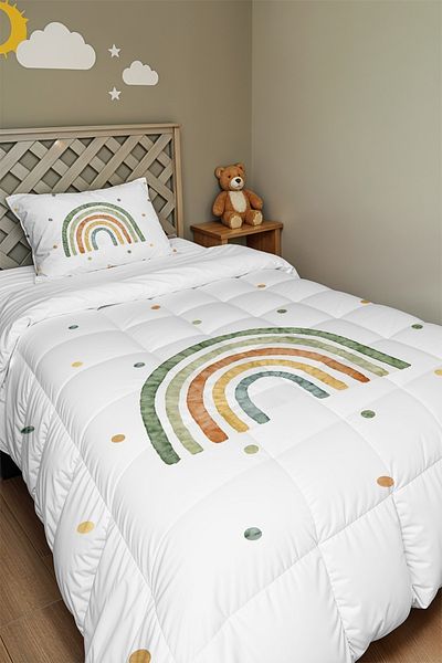 EVPANYA Green Rainbow Patterned Single Duvet and Pillowcase