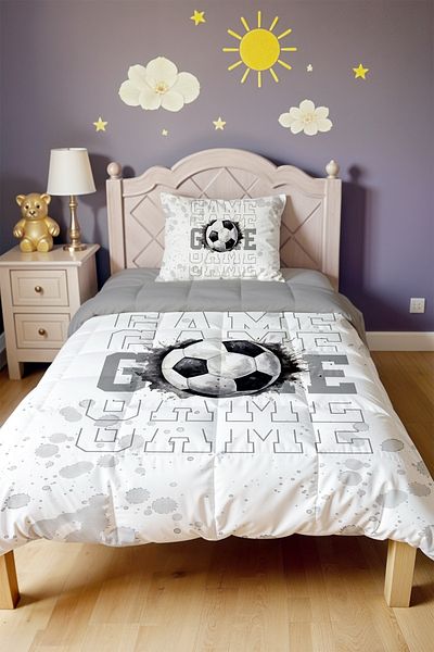 EVPANYA Gray Football Patterned Single Duvet and Pillowcase