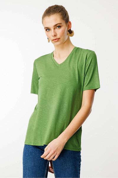 Desen Triko Γυναικείο μπλουζάκι με λαιμόκοψη V Flared Basic A.Green