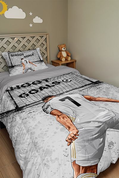 EVPANYA Gray Number 7 Sportsman Patterned Single Quilt and Pillowcase