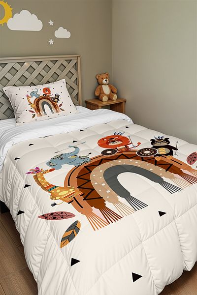 EVPANYA Native American Safari and Rainbow Patterned Single Quilt and Pillowcase