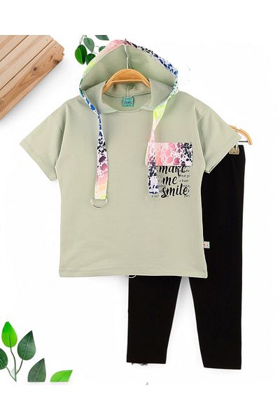 Ege Bebek Girl 6-7-8-9-10 Years Old Hooded Tights Summer Bottom Top Track Suit