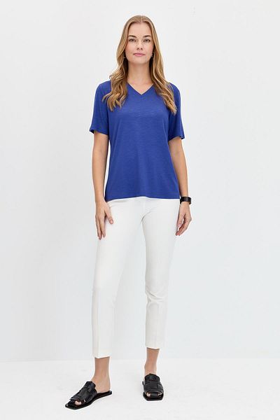 Desen Triko Γυναικείο μπλουζάκι με λαιμόκοψη V Flared Basic Indigo
