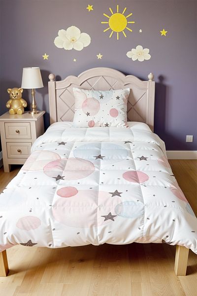 EVPANYA Round Colorful Stars Patterned Single Duvet and Pillowcase