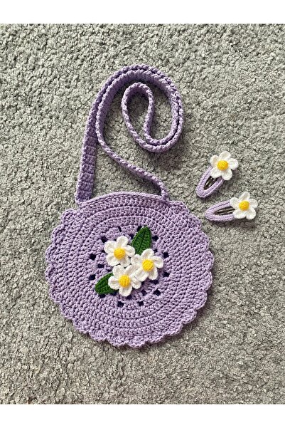 Nevdusha Design El Örgüsü Kız Çocuk Omuz Çantası Ve 2'li Çıtçıt Toka Seti