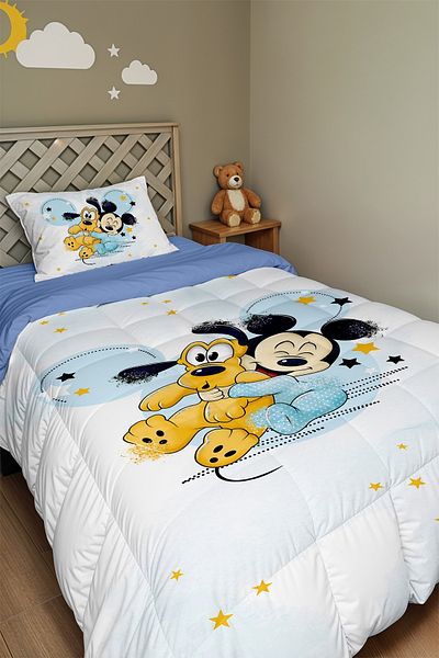 EVPANYA Mickey and His Friend Goffy Patterned Single Quilt and Pillowcase