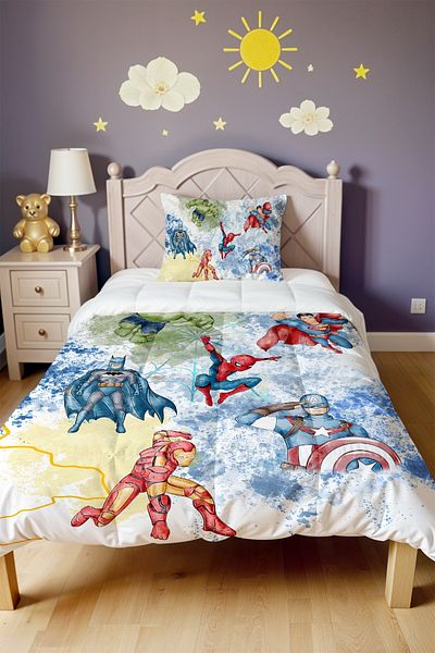 EVPANYA All Super Heroes Patterned Single Duvet and Pillowcase