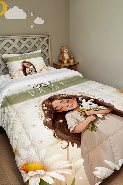 EVPANYA Daisy Crown Princess Patterned Single Quilt and Pillowcase