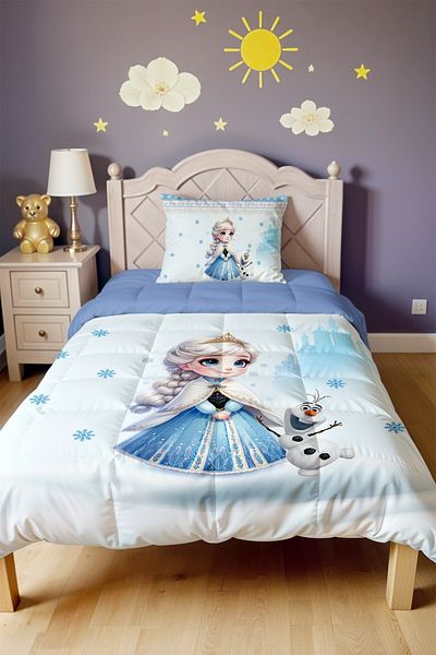 EVPANYA Cuvertură și fată de pernă cu model Little Princess Elsa