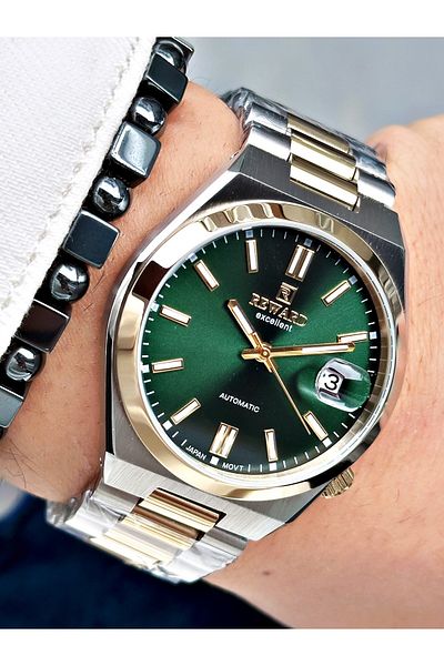 Reward Gold Silver Color Case Cord Steel Automatic Business Men's Wrist Watch + Bracelet
