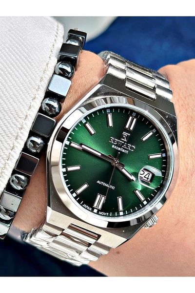 Reward Silver Color Case Cord Steel Automatic Business Men's Wrist Watch + Bracelet