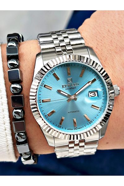 Reward Silver Color Mechanism Business Automatic Men's Wrist Watch + Bracelet