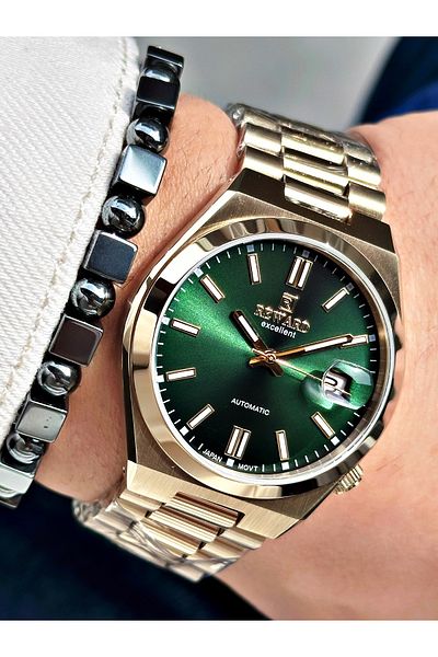 Reward Gold Color Case Cord Steel Automatic Business Men's Wrist Watch + Bracelet