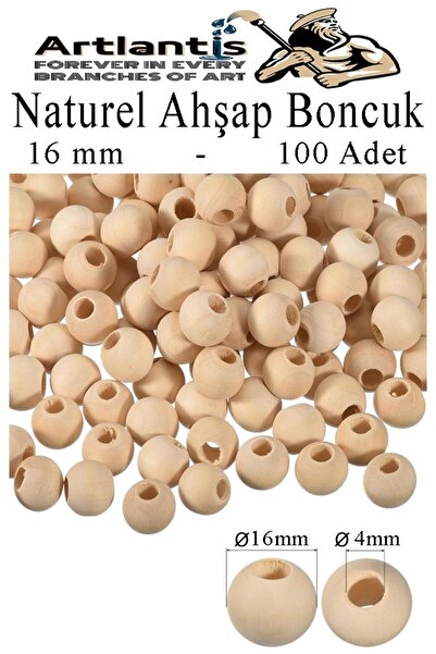 Artlantis Naturel Ahşap Boncuk 16mm 100 lü 1 Paket Ham Boyanabilir Ahşap Yuva...