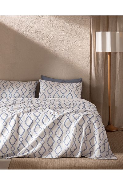 Madame Coco Belda King Size-Set, 100 % kardierte Baumwolle, bedruckt, Piqué, Marineblau