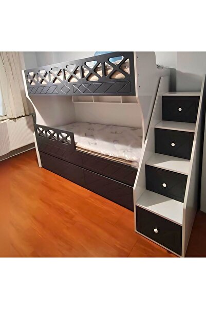 antrasit Beyaz Antrasit Çarpılı Model Çocuk Ranzası