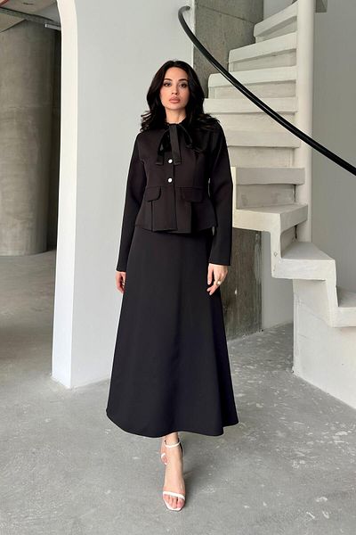 Serica Moda Black Bow Collar Detailed Burgundy Jacket Skirt Set