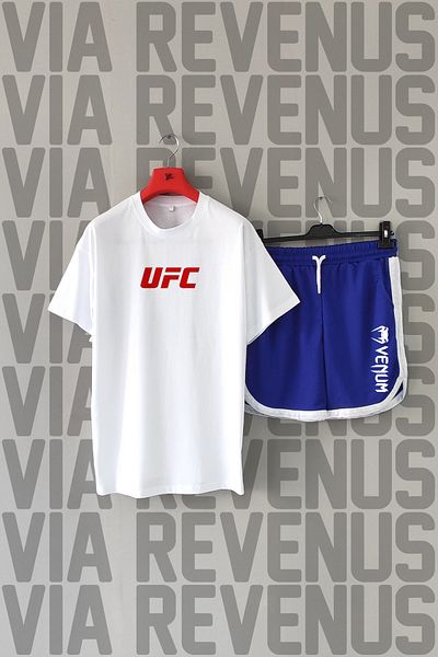 Vordevia Ufc Front Back Printed 100% Cotton Crew Neck Tshirt and Custom Sports Shorts Set