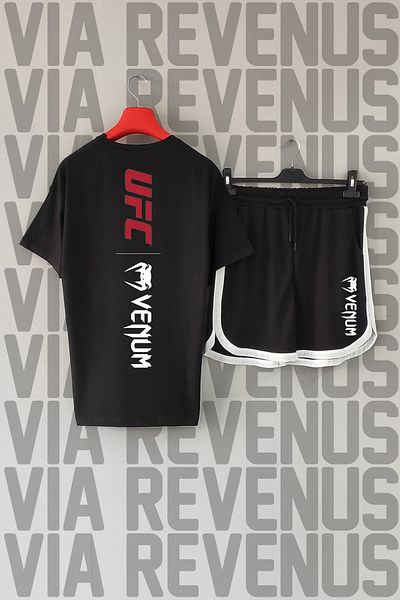 Vordevia Ufc Front Back Printed 100% Cotton Crew Neck Tshirt and Custom Sports Shorts Set