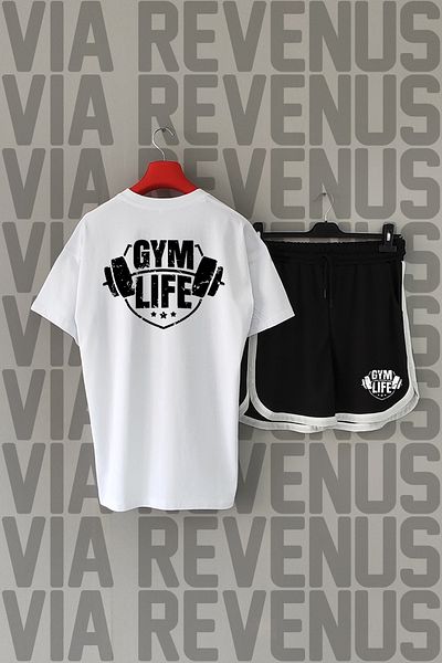 Vordevia Gym Life Front Back Printed 100% Cotton Crew Neck Tshirt and Custom Sports Shorts Set
