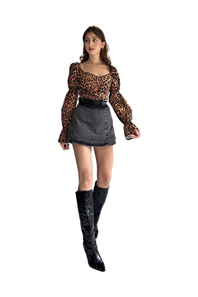 Caddebostan Moda Blugi din denim cu detaliu de tăiere, fustă scurtă gri închis antracit