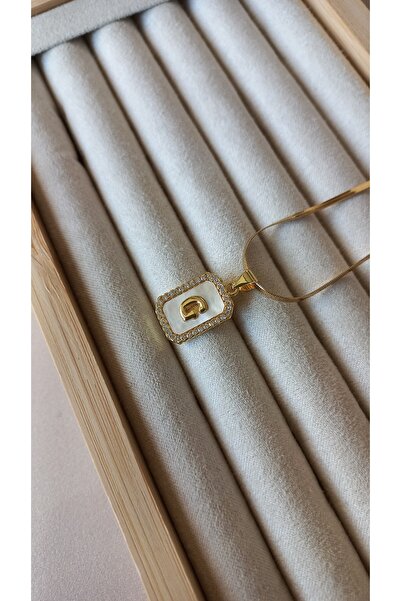Tişt Accessory KARARMAZ ÇELİK ZİRKON TAŞLI MİNİMAL KADIN G HARFLİ ÇELİK KOLYE