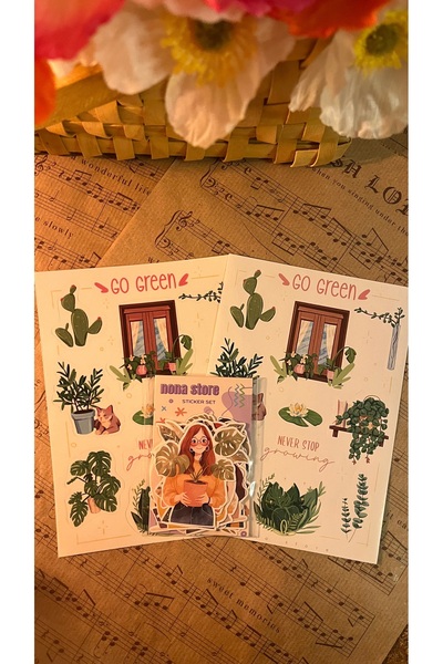 NONA Yeşil Temalı Sticker Seti / Bullet Journal / Scrapbooking