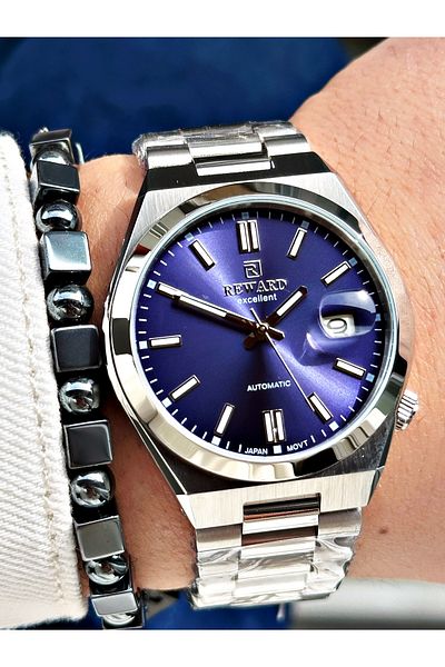 Reward Silver Color Case Cord Steel Automatic Business Men's Wrist Watch + Bracelet