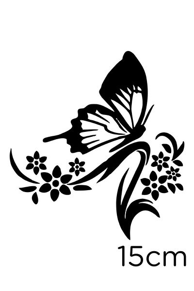 MIGNATIS Autocolant Fluture Konan Zboară într-o floare abundentă epuizată 15cm - Negru